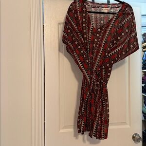 H&M Swim Cover-up Tunic with a red, black, and white tribal-inspired pattern.